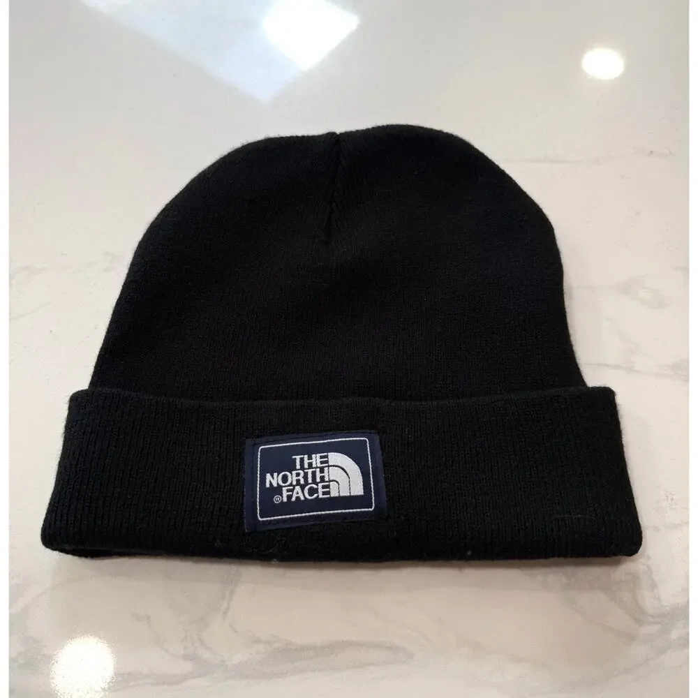 The North Face Logo Box Cuffed Beanie Black Knit Winter Ski Snowboard Hat Unisex